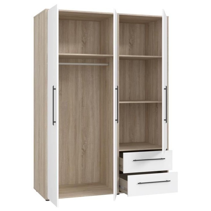 Armoire - Chene Sonoma / Blanc mat - 3 portes - L144,4 x P58,8 x H200cm - MOKKARIS