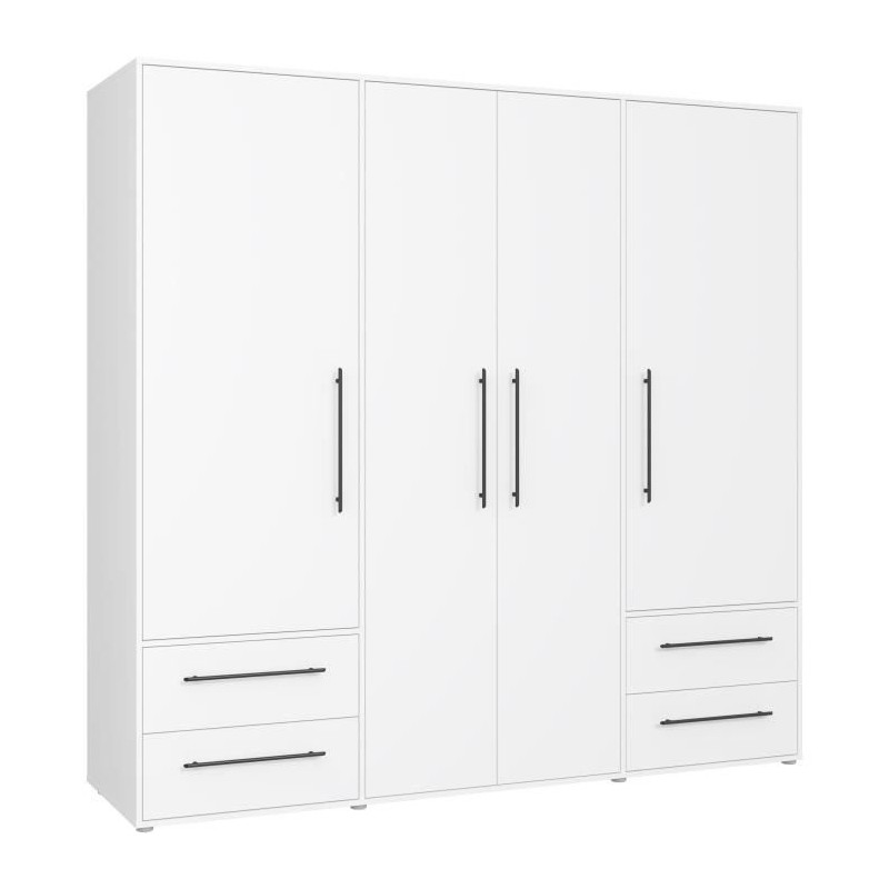 Armoire - Blanc mat - 4 portes battantes - L205,9 x P58,8 x H 200cm - Armoire - Blanc mat - 4 portes battantes - L205,9 x P58,8 x H 200cm -