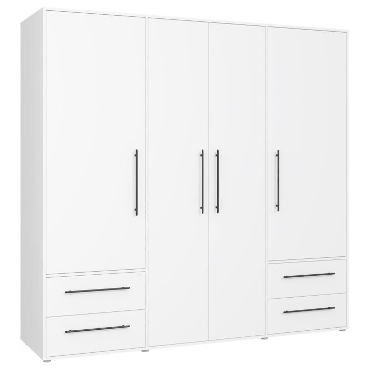 Armoire - Blanc mat - 4 portes battantes - L205,9 x P58,8 x H 200cm - MOKKARIS