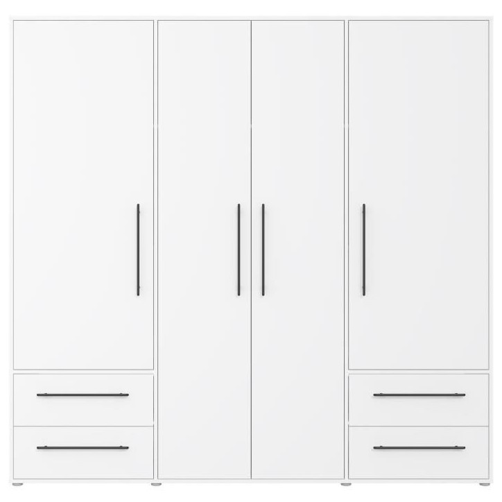Armoire - Blanc mat - 4 portes battantes - L205,9 x P58,8 x H 200cm - MOKKARIS