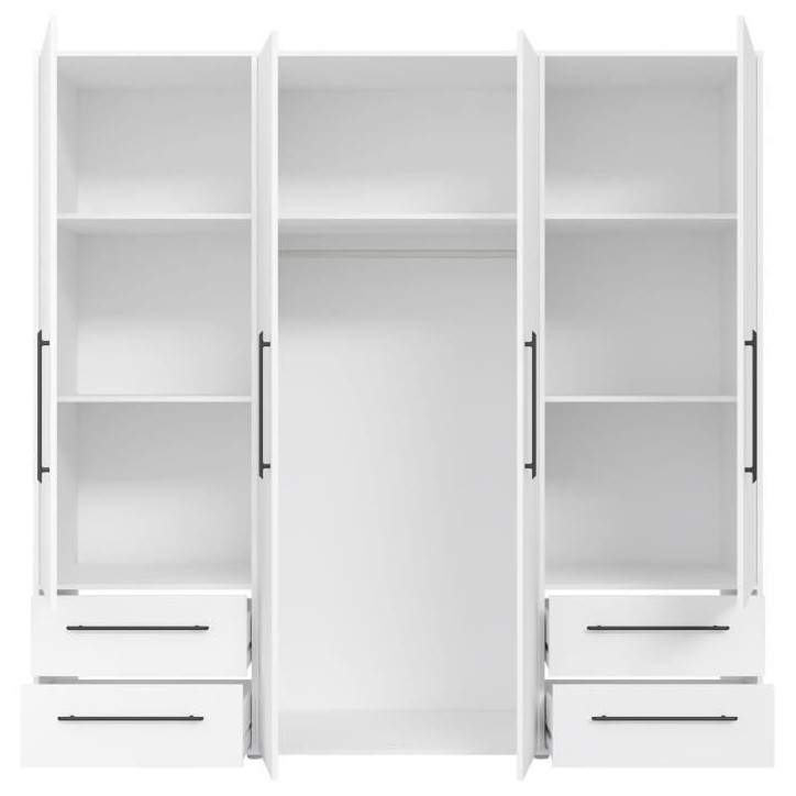 Armoire - Blanc mat - 4 portes battantes - L205,9 x P58,8 x H 200cm - MOKKARIS