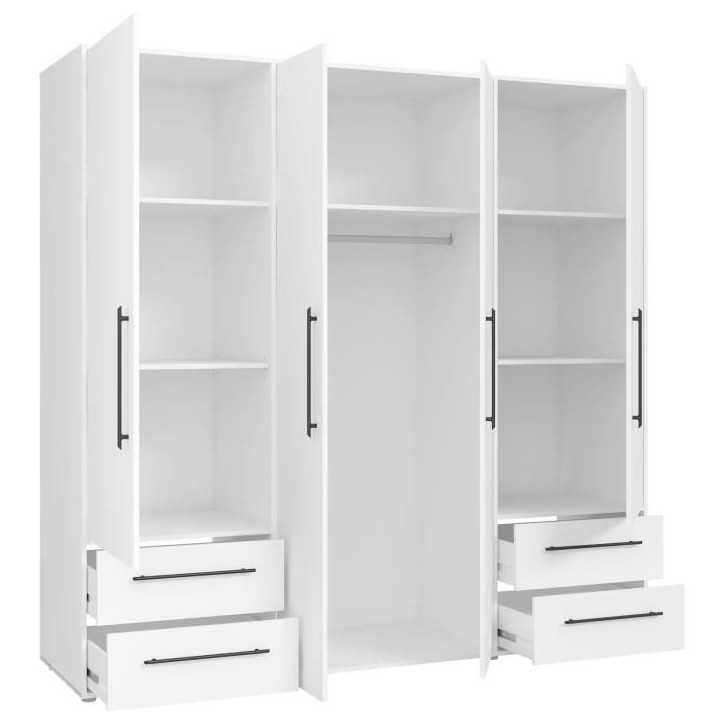 Armoire - Blanc mat - 4 portes battantes - L205,9 x P58,8 x H 200cm - MOKKARIS