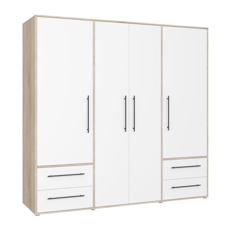 Armoire - Chene Sonoma / Blanc mat - 4 portes battantes - L205,9 x P58