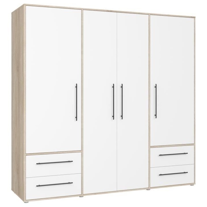 Armoire - Chene Sonoma / Blanc mat - 4 portes battantes - L205,9 x P58,8 x H200 - MOKKARIS