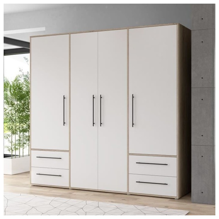 Armoire - Chene Sonoma / Blanc mat - 4 portes battantes - L205,9 x P58,8 x H200 - MOKKARIS