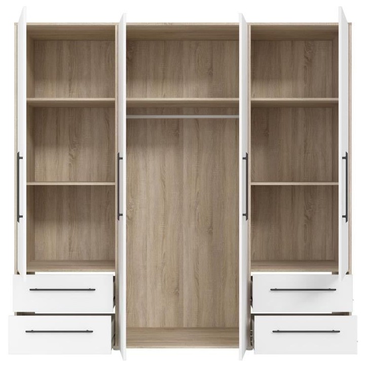 Armoire - Chene Sonoma / Blanc mat - 4 portes battantes - L205,9 x P58,8 x H200 - MOKKARIS