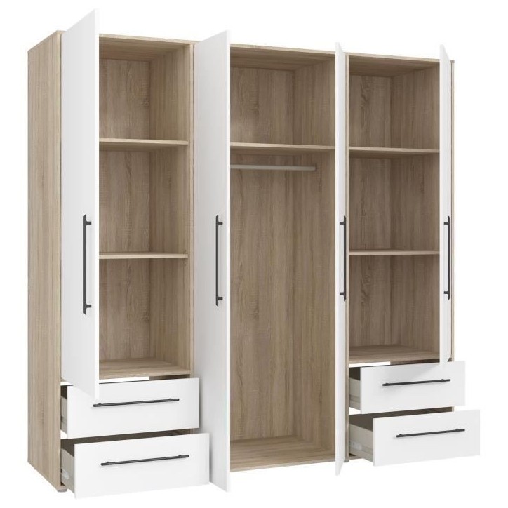 Armoire - Chene Sonoma / Blanc mat - 4 portes battantes - L205,9 x P58,8 x H200 - MOKKARIS