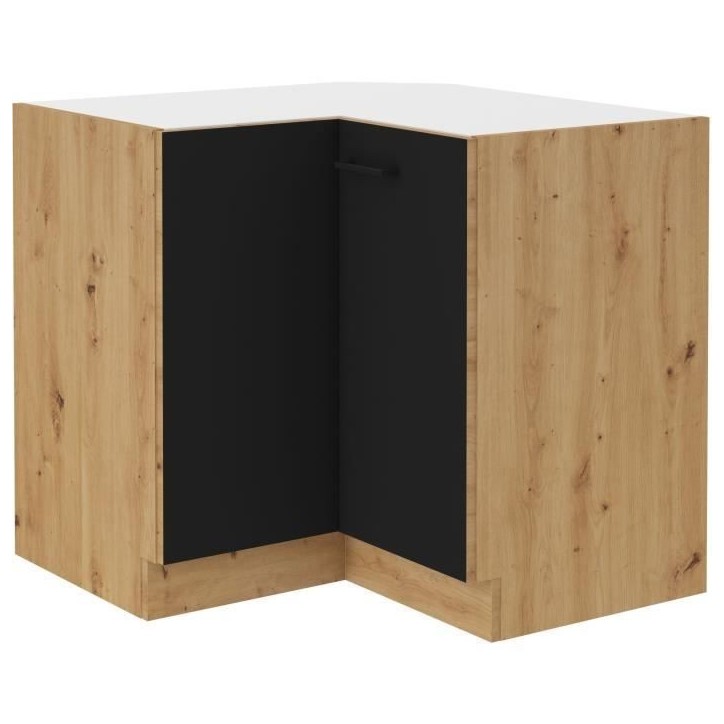 MODENA - Meuble bas d'angle - 2 portes - 89 x 89 x 82 cm - Chene artisan / Noir mat - Plan de travail non inclus