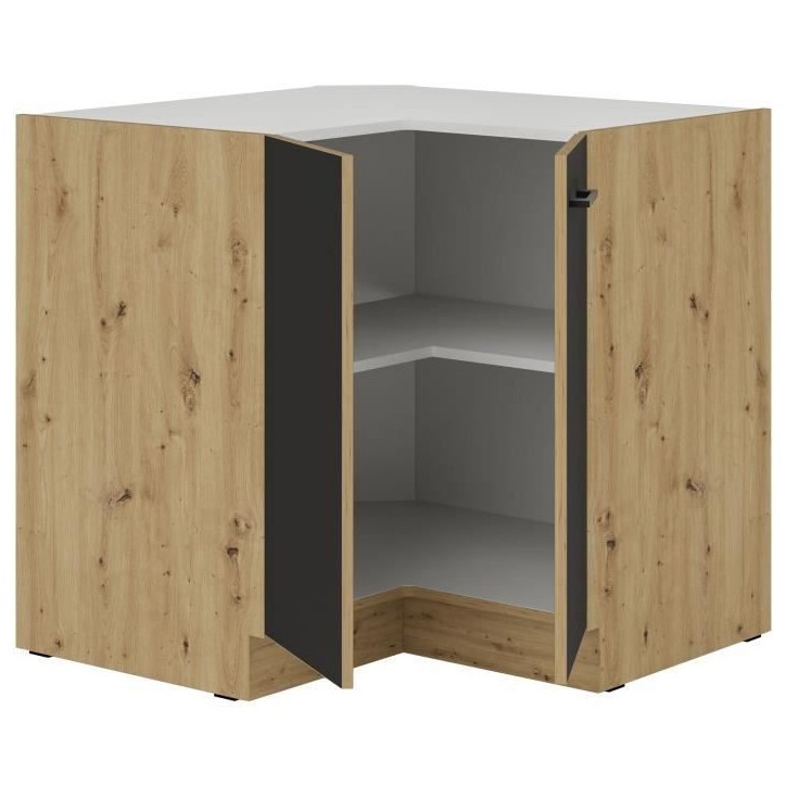 MODENA - Meuble bas d'angle - 2 portes - 89 x 89 x 82 cm - Chene artisan / Noir mat - Plan de travail non inclus