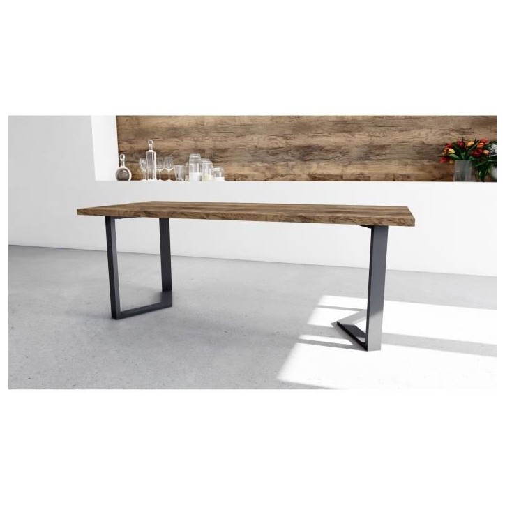 Table - MONACO - Rectangulaire - Décor mélamine chene saloon - Pied en V noir - 6 places - 180 x 90 cm - DEMEYERE Table - MONACO - Rectangulaire - Décor mélamine chene saloon - Pied en V noir - 6 places - 180 x 90 cm - DEMEYERE