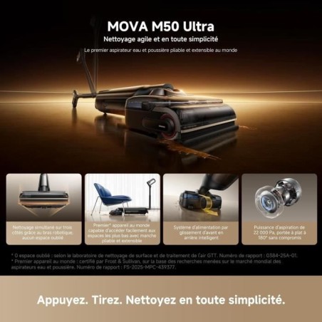 MOVA M50 ULTRA - Aspirateur Balai Laveur - 22 000 Pa - Bras robotisé - Poignée Pliable et Extensible - Lavage Brosse immersif