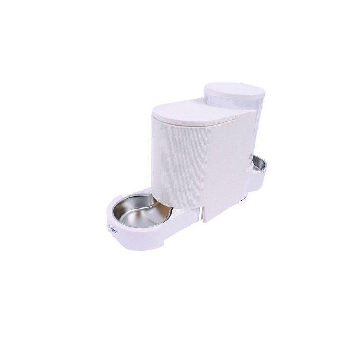 Distributeur Croquettes & Eau - M PETS - DUPLO - 1.3 kg / 3 L - 40 x 16.2 x 29.1 cm - Blanc