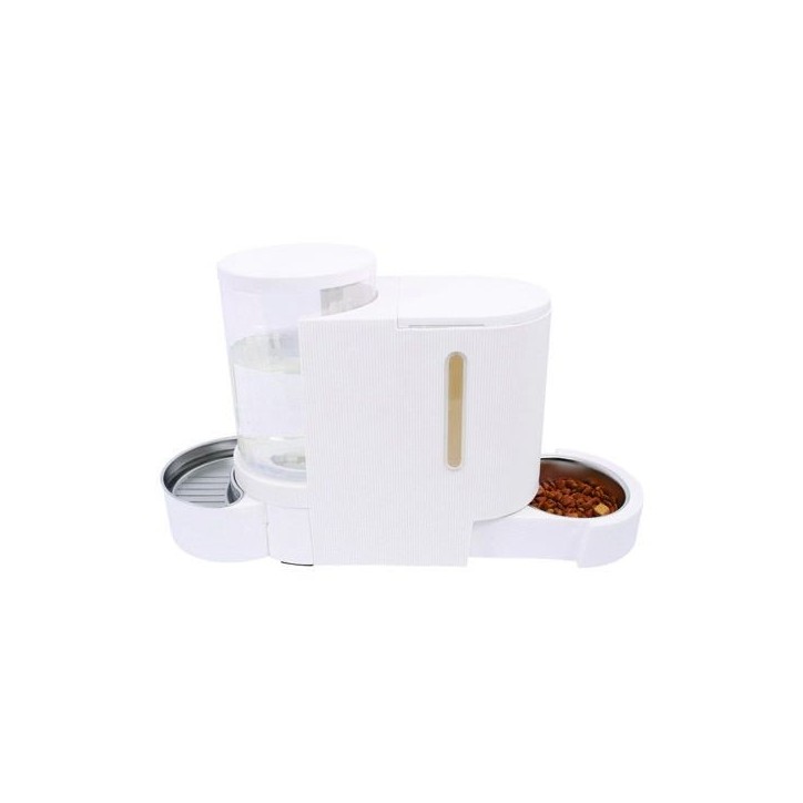 Distributeur Croquettes & Eau - M PETS - DUPLO - 1.3 kg / 3 L - 40 x 16.2 x 29.1 cm - Blanc