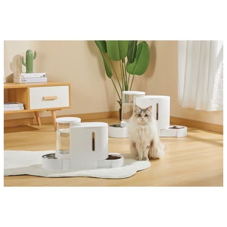 Distributeur Croquettes & Eau - M PETS - DUPLO - 1.3 kg / 3 L - 40 x 16.2 x 29.1 cm - Blanc