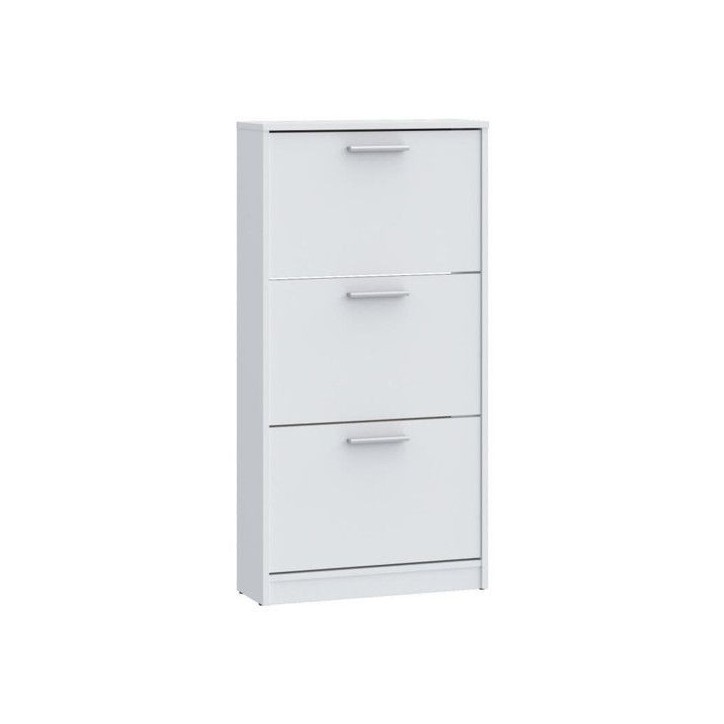 Meuble a chaussures - 6 paires - Blanc mat - 3 abattants - L58,2 x P20,4 x H115,5 cm - MAC Meuble a chaussures - 6 paires - Blanc mat - 3 abattants - L58,2 x P20,4 x H115,5 cm - MAC