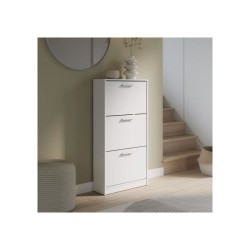 Meuble a chaussures - 6 paires - Blanc mat - 3 abattants - L58,2 x P20