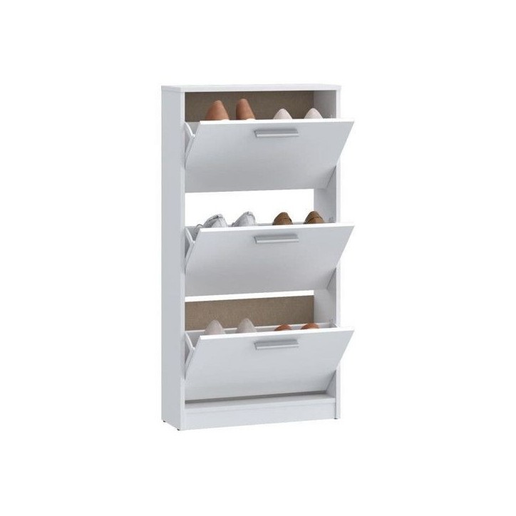 Meuble a chaussures - 6 paires - Blanc mat - 3 abattants - L58,2 x P20,4 x H115,5 cm - MAC Meuble a chaussures - 6 paires - Blanc mat - 3 abattants - L58,2 x P20,4 x H115,5 cm - MAC