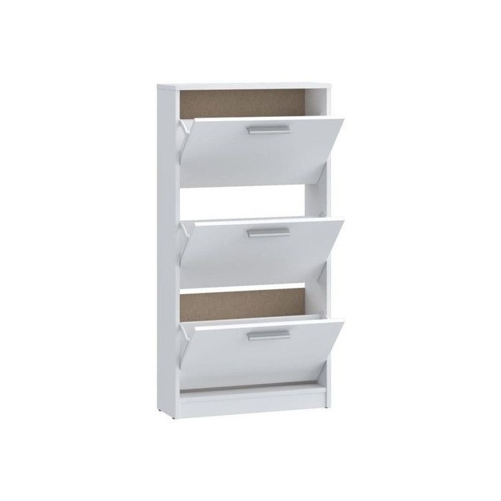 Meuble a chaussures - 6 paires - Blanc mat - 3 abattants - L58,2 x P20,4 x H115,5 cm - MAC Meuble a chaussures - 6 paires - Blanc mat - 3 abattants - L58,2 x P20,4 x H115,5 cm - MAC