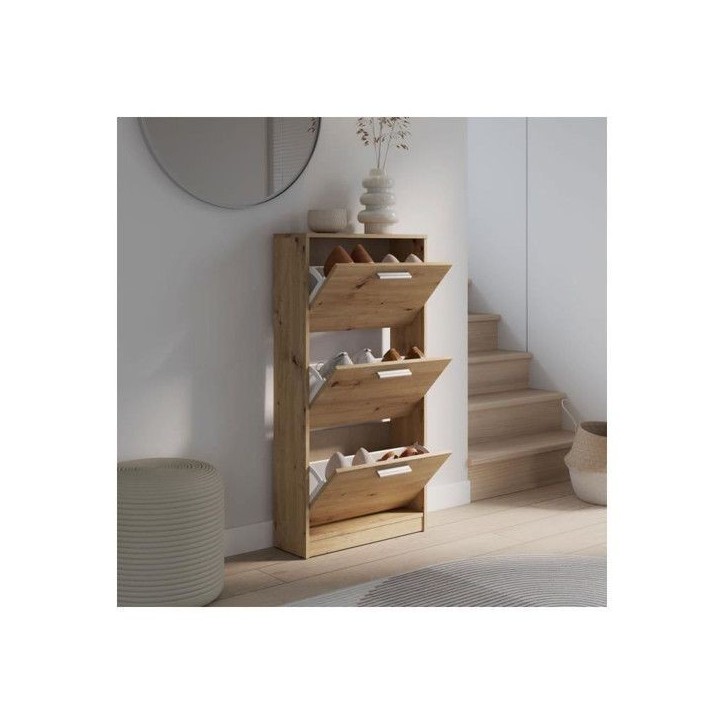 Meubles a chaussures - 6 paires - Décor Chene - 3 abattants - L58,2 x P20,4 x H115,5 cm - MAC