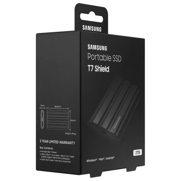 SAMSUNG SSD Externe T7 Shield Noir 2 To MU-PE2T0S/EU SAMSUNG SSD Externe T7 Shield Noir 2 To MU-PE2T0S/EU