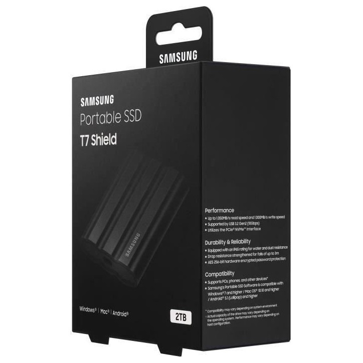 SAMSUNG SSD Externe T7 Shield Noir 2 To MU-PE2T0S/EU SAMSUNG SSD Externe T7 Shield Noir 2 To MU-PE2T0S/EU