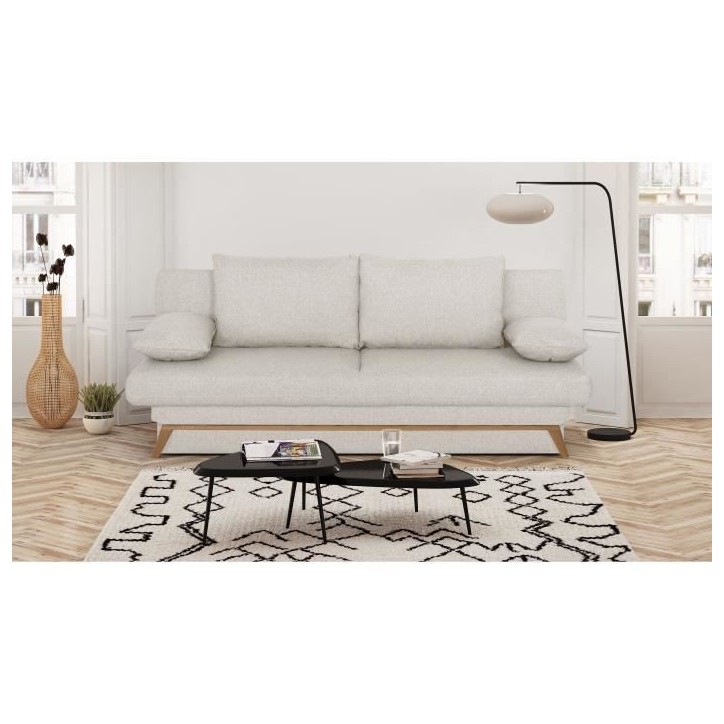 Banquette convertible - 3 places - NAOTO - Tissu beige - Coffre de rangement - 202 x 98 x 98 cm Banquette convertible - 3 places - NAOTO - Tissu beige - Coffre de rangement - 202 x 98 x 98 cm
