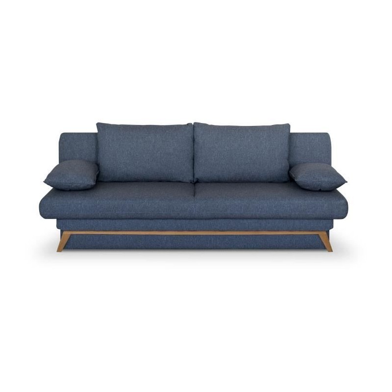 Banquette convertible - 3 places - NAOTO - Tissu bleu foncé - Coffre