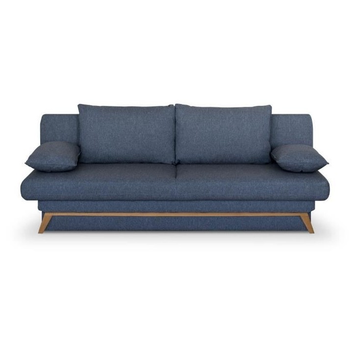 Banquette convertible - 3 places - NAOTO - Tissu bleu foncé - Coffre de rangement - 202 x 98 x 98 cm