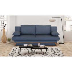 Banquette convertible - 3 places - NAOTO - Tissu bleu foncé - Coffre