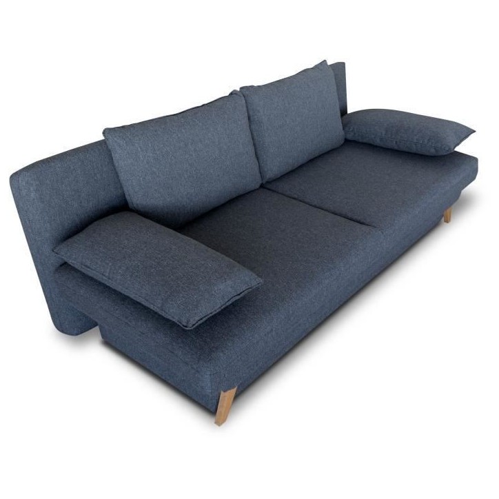 Banquette convertible - 3 places - NAOTO - Tissu bleu foncé - Coffre de rangement - 202 x 98 x 98 cm