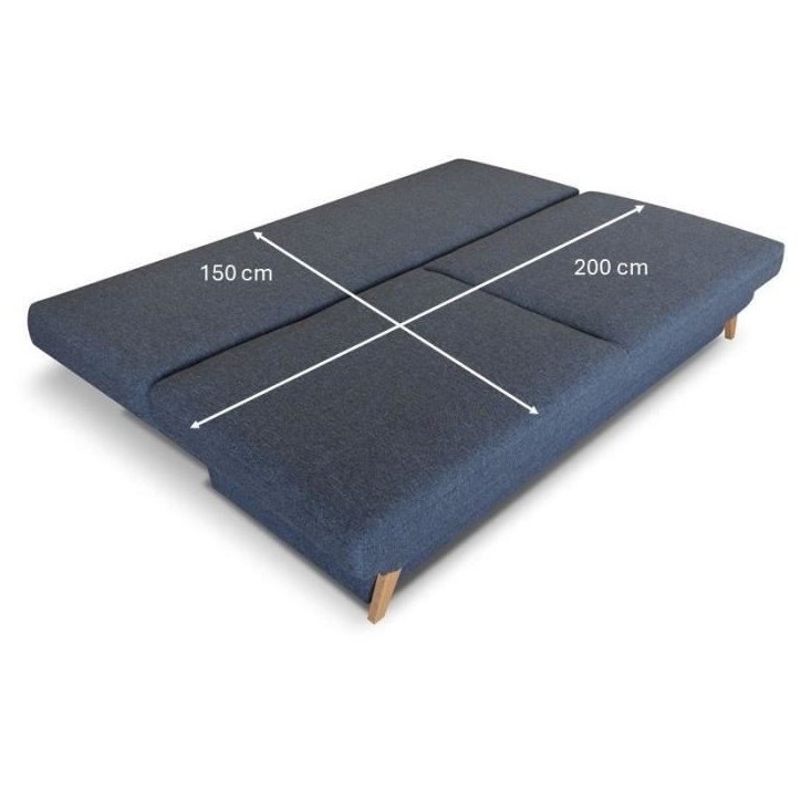 Banquette convertible - 3 places - NAOTO - Tissu bleu foncé - Coffre de rangement - 202 x 98 x 98 cm