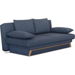 Banquette convertible - 3 places - NAOTO - Tissu bleu foncé - Coffre