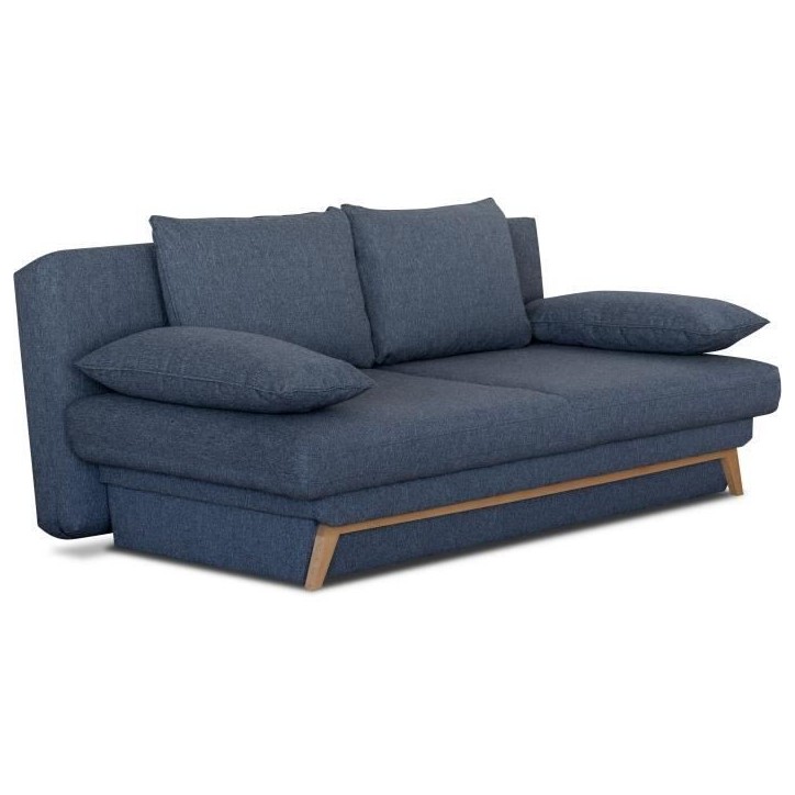 Banquette convertible - 3 places - NAOTO - Tissu bleu foncé - Coffre de rangement - 202 x 98 x 98 cm