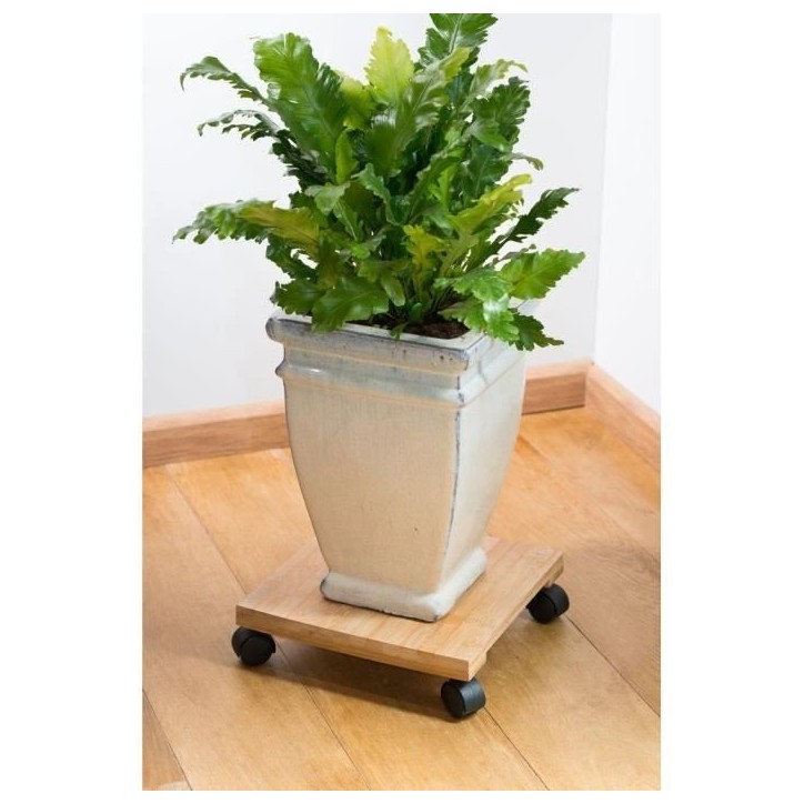 NATURE Tablette a roulettes pour plantes - Bambou composite - H8 x 30 x 30 cm
