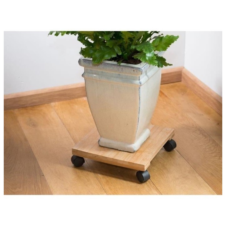 NATURE Tablette a roulettes pour plantes - Bambou composite - H8 x 30 x 30 cm