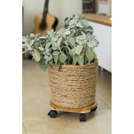 NATURE Tablette a roulettes pour plantes - Bambou composite - H8 x Ø30 cm