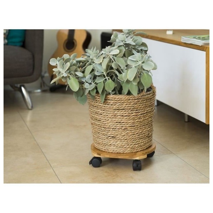 NATURE Tablette a roulettes pour plantes - Bambou composite - H8 x Ø30 cm