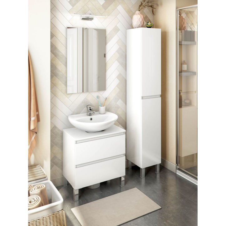Colonne de salle de bain - NEREA - Blanc brillant - 2 portes - 30 x 35 x 182 cm