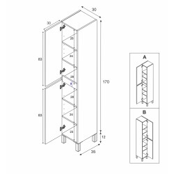 Colonne de salle de bain - NEREA - Blanc brillant - 2 portes - 30 x 35