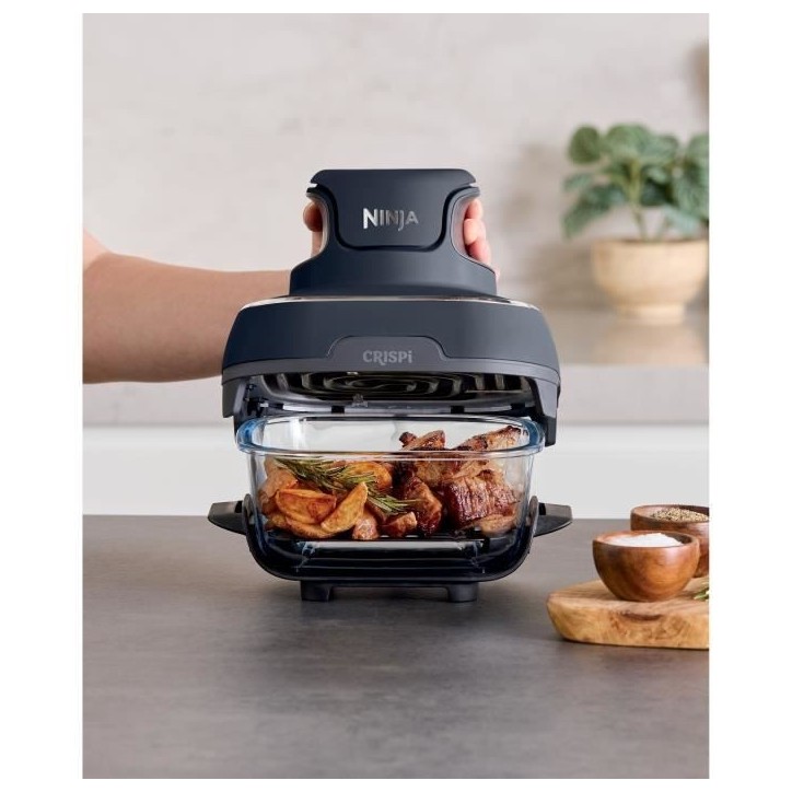 Friteuse sans huile portable NINJA - CRISPI - Récipients 1,4L et 3,8L - 4 programmes prédéfinis - 1700W - Bleu