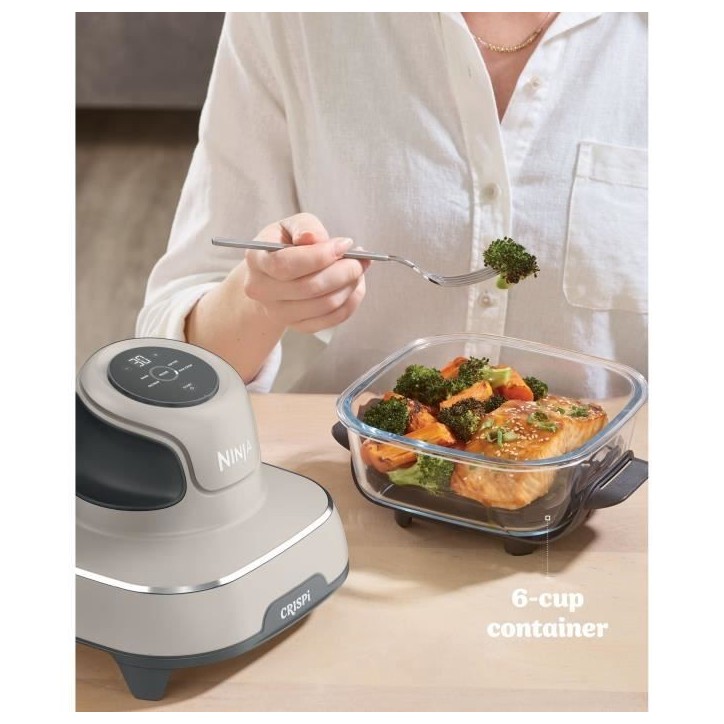 Friteuse sans huile portable NINJA - CRISPI - Récipients 1,4L et 3,8L - 4 programmes prédéfinis - 1400W - Beige