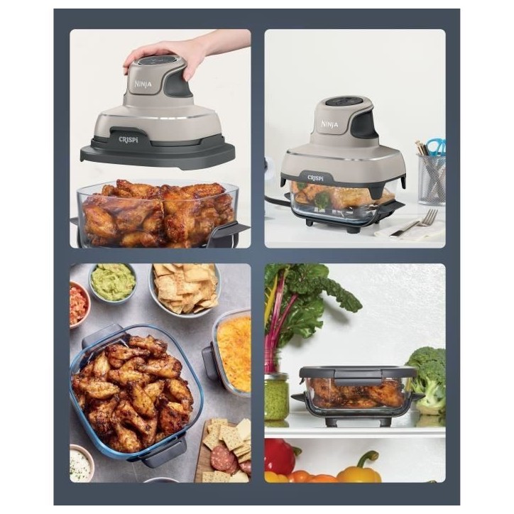 Friteuse sans huile portable NINJA - CRISPI - Récipients 1,4L et 3,8L - 4 programmes prédéfinis - 1400W - Beige