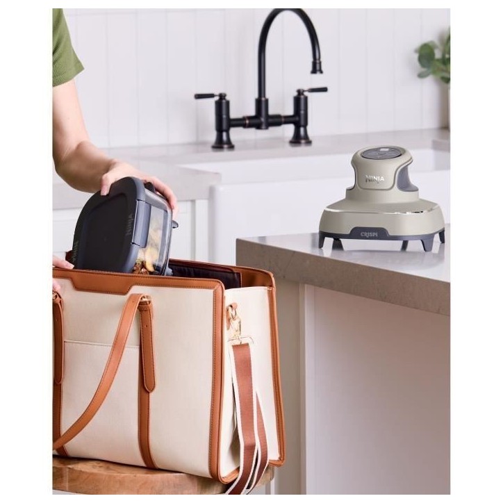 Friteuse sans huile portable NINJA - CRISPI - Récipients 1,4L et 3,8L - 4 programmes prédéfinis - 1400W - Beige