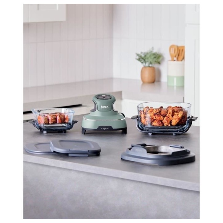 Friteuse sans huile portable NINJA - CRISPI - Récipients 1,4L et 3,8L - 4 programmes prédéfinis - 1700W - Sauge