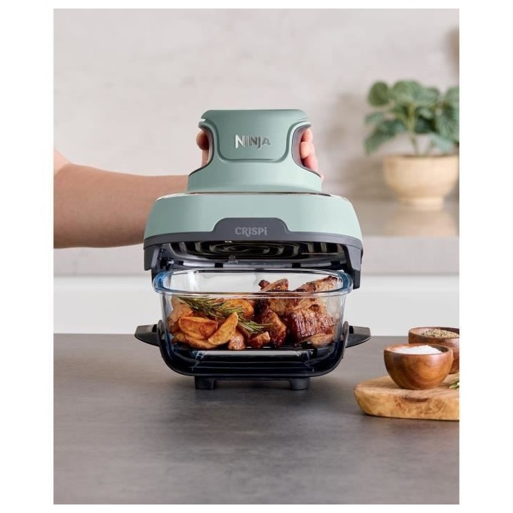Friteuse sans huile portable NINJA - CRISPI - Récipients 1,4L et 3,8L - 4 programmes prédéfinis - 1700W - Sauge
