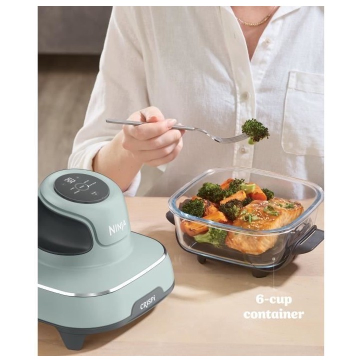 Friteuse sans huile portable NINJA - CRISPI - Récipients 1,4L et 3,8L - 4 programmes prédéfinis - 1700W - Sauge