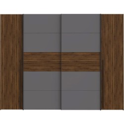 Armoire NARAGO - Décor Noyer Bakersfield et gris - 2 portes coulissan