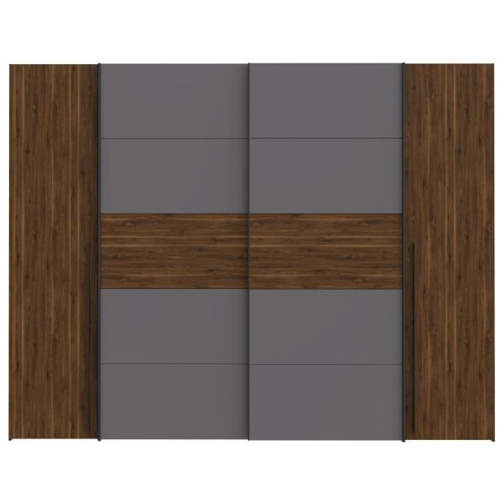 Armoire NARAGO - Décor Noyer Bakersfield et gris - 2 portes coulissantes + 2 portes battantes - L270 x P61 x H210 cm Armoire NARAGO - Décor Noyer Bakersfield et gris - 2 portes coulissantes + 2 portes battantes - L270 x P61 x H210 cm