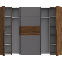 Armoire NARAGO - Décor Noyer Bakersfield et gris - 2 portes coulissan