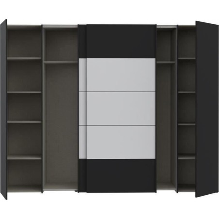 Armoire - Noir / Blanc - 2 portes battantes + 2 portes coulissantes - L270,3 x P61,2 x H210,5 cm - NARAGO